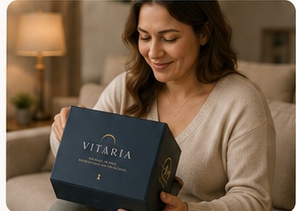 Mujer sosteniendo su caja Vitaria