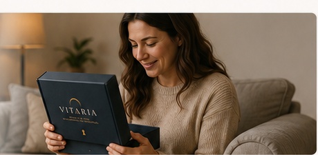 Woman smiling as she receives her Vitaria box